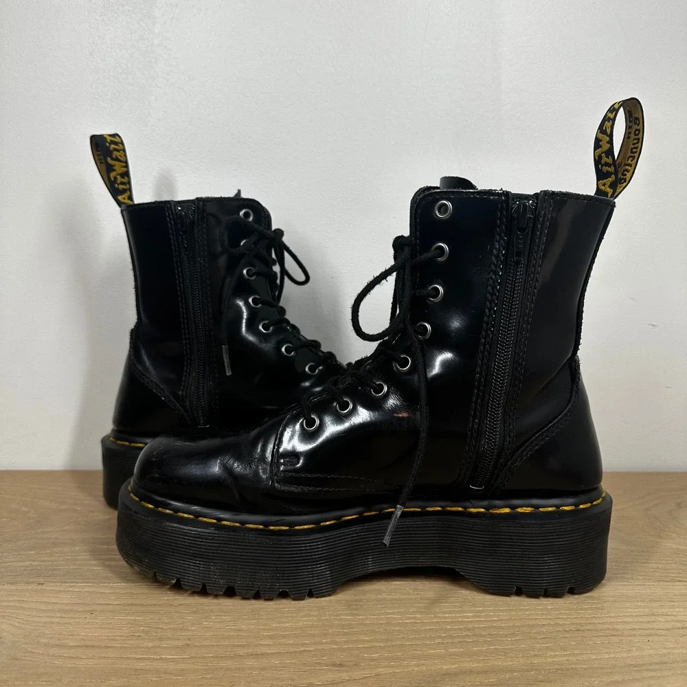 Dr. Martens Jadon Boots Men 7 Women 8 Black Patent Leather Platform Combat